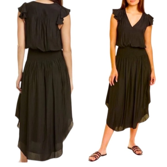 Ramy Brook / black midi flutter sleeve dress sz S - Picture 1 of 4